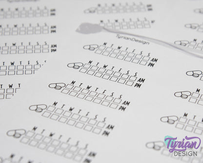 Medicine Weekly AM PM Tracker Sticker | 18 stickers | 1.75 x .6" Each | Font Charley