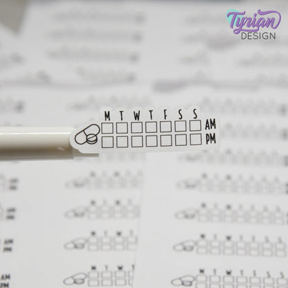 Medicine Weekly AM PM Tracker Sticker | 18 stickers | 1.75 x .6" Each | Font Charley