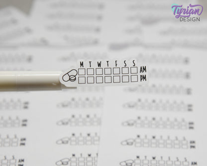 Medicine Weekly AM PM Tracker Sticker | 18 stickers | 1.75 x .6" Each | Font Charley
