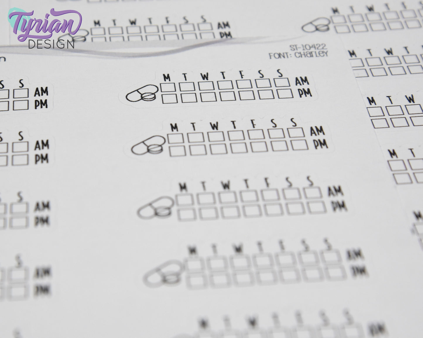 Medicine Weekly AM PM Tracker Sticker | 18 stickers | 1.75 x .6" Each | Font Charley