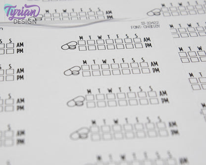 Medicine Weekly AM PM Tracker Sticker | 18 stickers | 1.75 x .6" Each | Font Charley