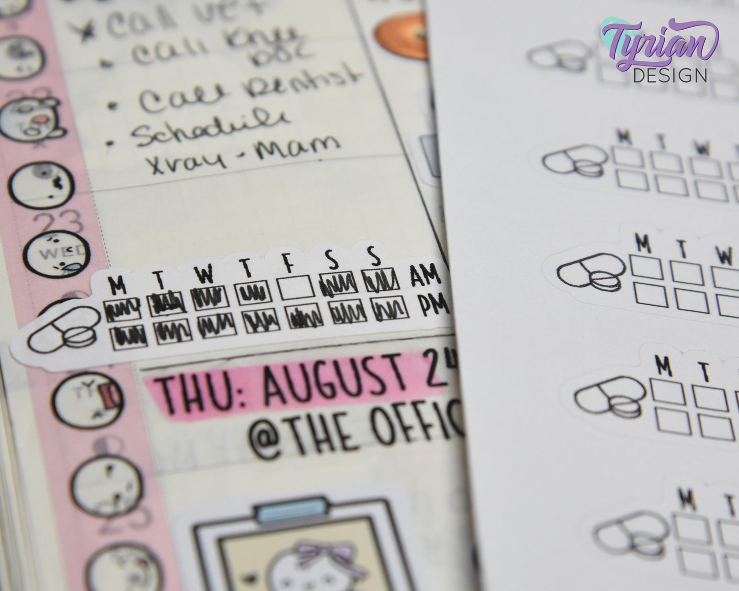 Medicine Weekly AM PM Tracker Sticker | 18 stickers | 1.75 x .6" Each | Font Charley