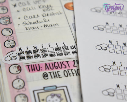 Medicine Weekly AM PM Tracker Sticker | 18 stickers | 1.75 x .6" Each | Font Charley