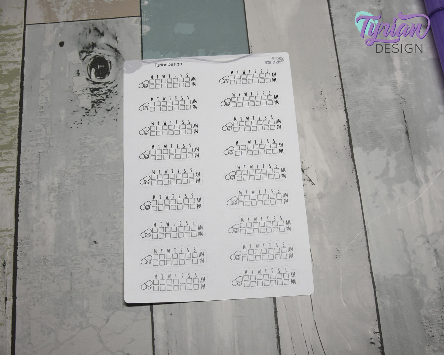 Medicine Weekly AM PM Tracker Sticker | 18 stickers | 1.75 x .6" Each | Font Charley