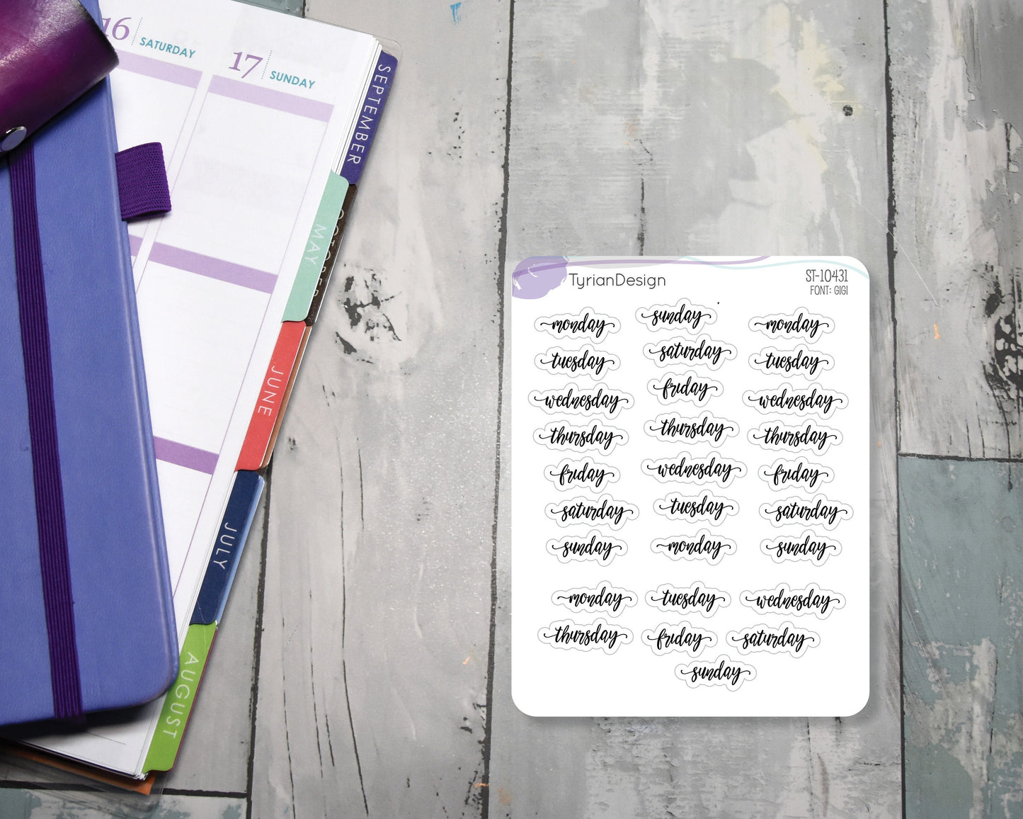 Days of the week Stickers | 28 Stickers | Gigi Font
