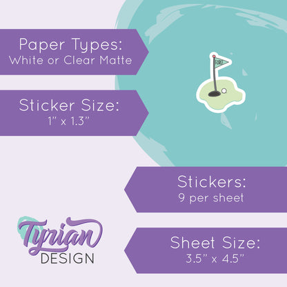 Golf Stickers | 9 Stickers per sheet | 1 x 1.3" each.
