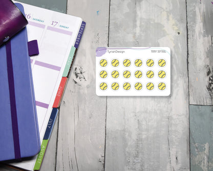 Softball Stickers | Tiny Softball stickers | Mini sheet | 18 stickers | .45 x .45" each | Softball icon | White or Clear Matte