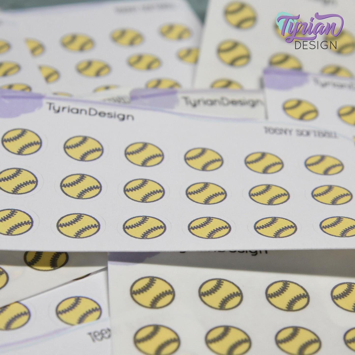 Softball Stickers | Tiny Softball stickers | Mini sheet | 18 stickers | .45 x .45" each | Softball icon | White or Clear Matte