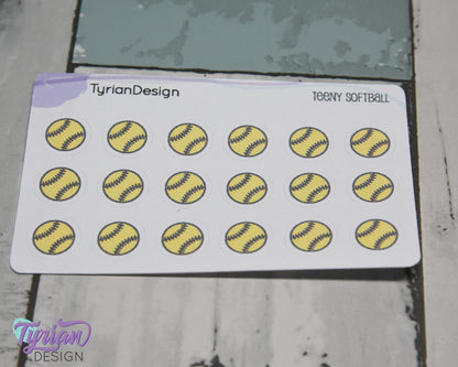 Softball Stickers | Tiny Softball stickers | Mini sheet | 18 stickers | .45 x .45" each | Softball icon | White or Clear Matte