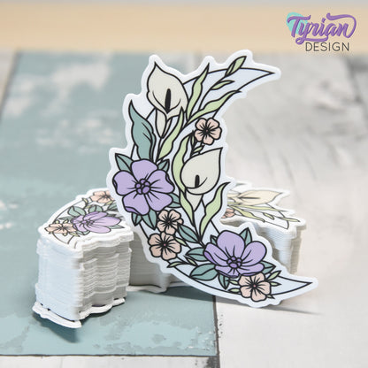 Pastel Calla Lily Moon Vinyl Sticker | High quality weather proof vinyl | 3 x 2.75" | Flower Moon | Pastel sticker | Shades of Spring