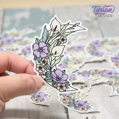 Pastel Calla Lily Moon Vinyl Sticker | High quality weather proof vinyl | 3 x 2.75" | Flower Moon | Pastel sticker | Shades of Spring