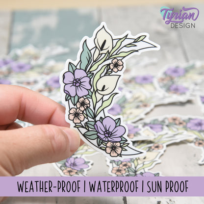 Pastel Calla Lily Moon Vinyl Sticker | High quality weather proof vinyl | 3 x 2.75" | Flower Moon | Pastel sticker | Shades of Spring