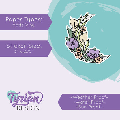 Pastel Calla Lily Moon Vinyl Sticker | High quality weather proof vinyl | 3 x 2.75" | Flower Moon | Pastel sticker | Shades of Spring