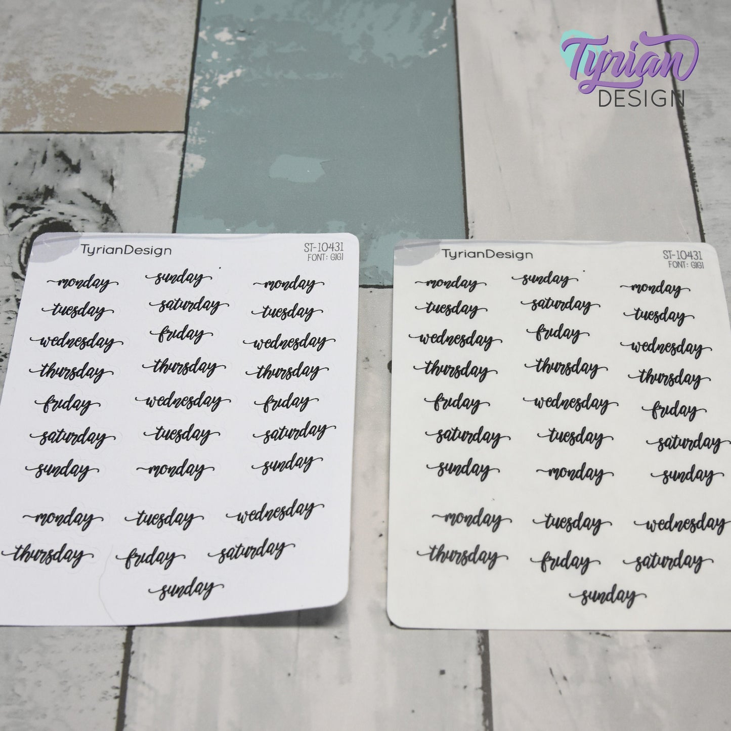 Days of the week Stickers | 28 Stickers | Gigi Font