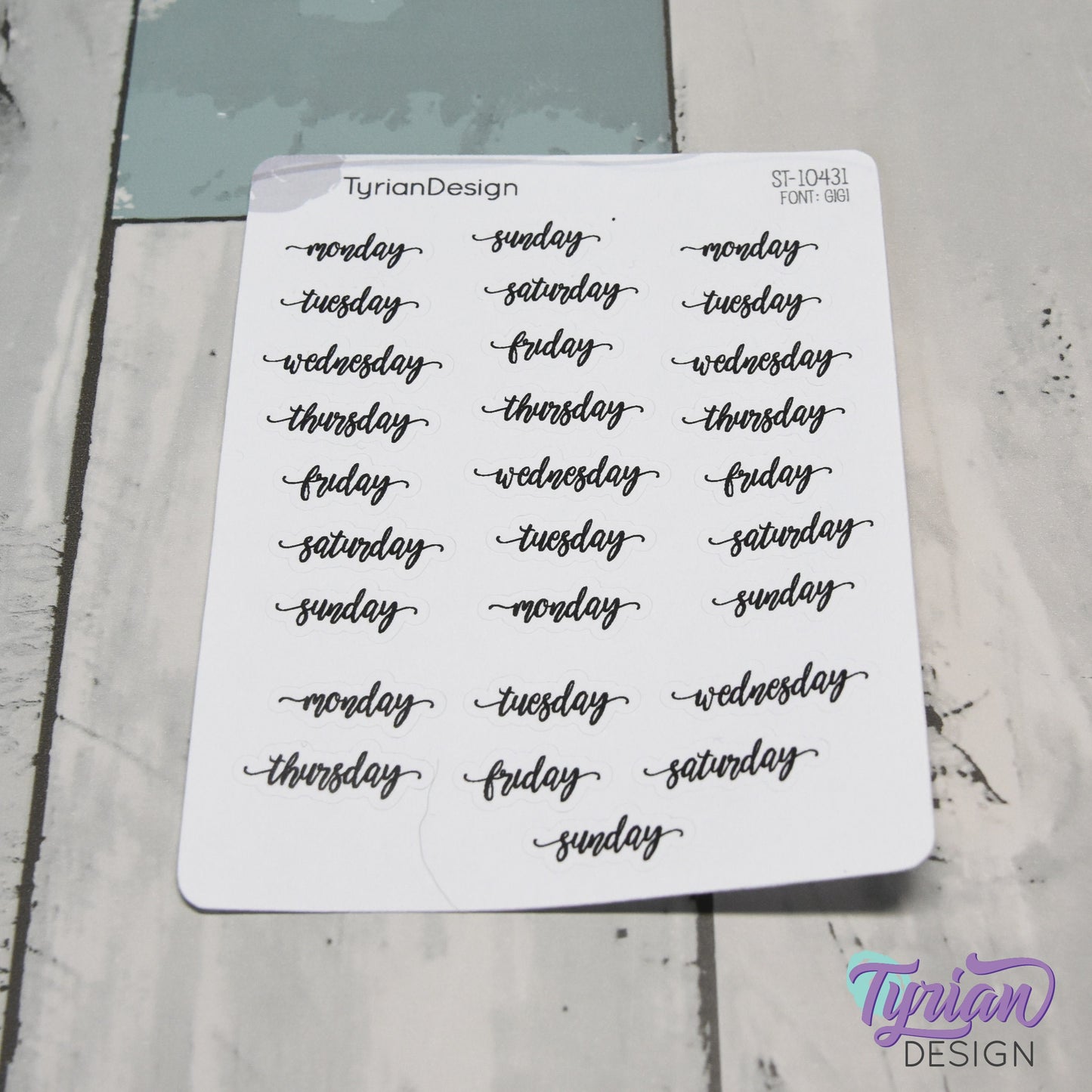Days of the week Stickers | 28 Stickers | Gigi Font