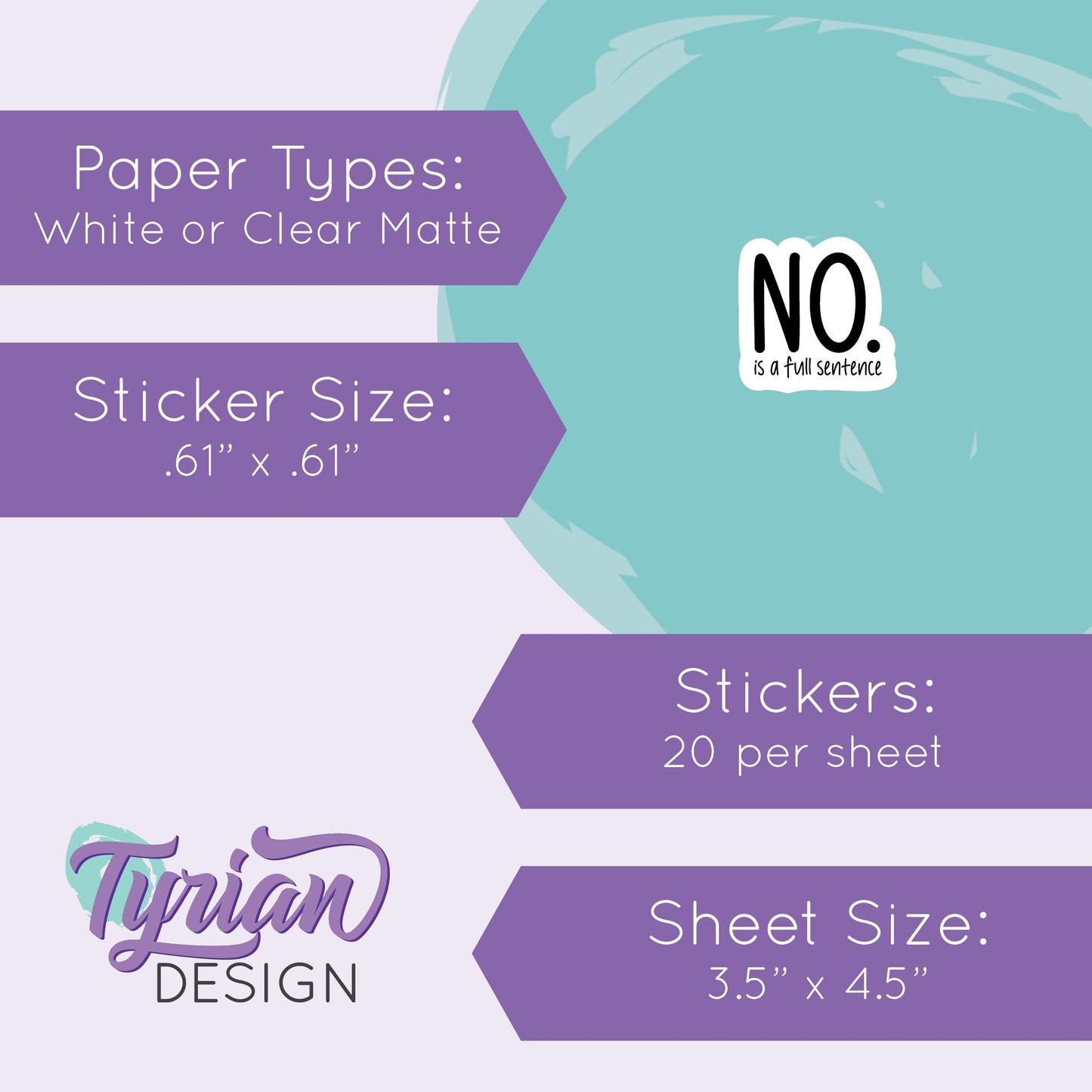 No. is a Full Sentence Stickers || 20 Stickers | .61" x .61" Each | Beau Font