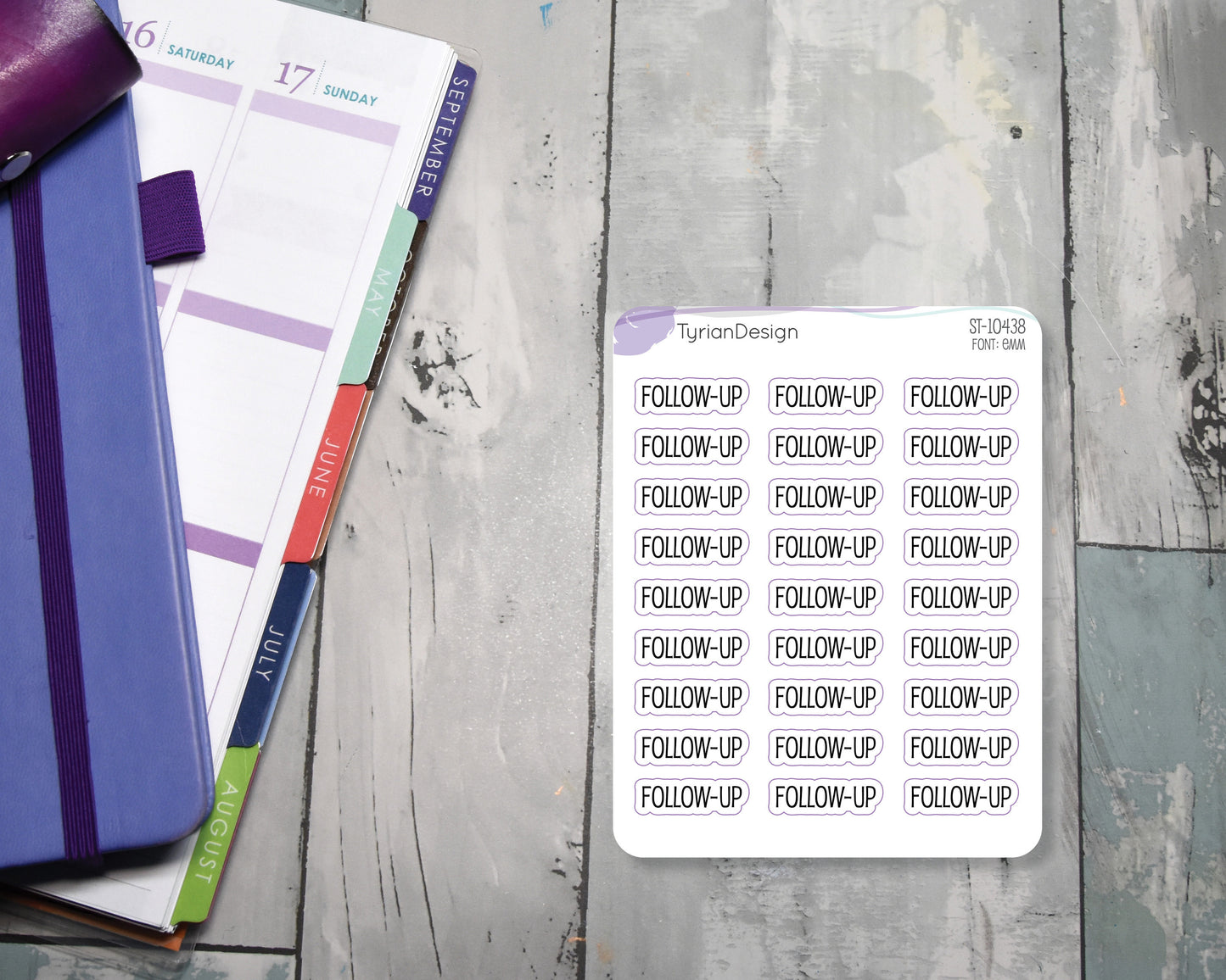 Follow-Up Sticker | 27 Stickers | .92" x .3" Each | Emm Font