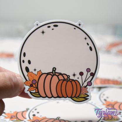 Pumpkin Moon Vinyl Sticker | High quality weather proof vinyl | 3 x 3" | Fall Full Moon | Pumpkin Full Moon sticker | Shades of Autumn