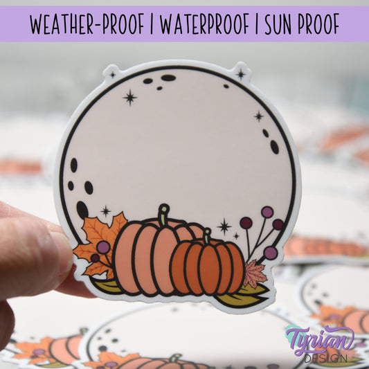 Pumpkin Moon Vinyl Sticker | High quality weather proof vinyl | 3 x 3" | Fall Full Moon | Pumpkin Full Moon sticker | Shades of Autumn