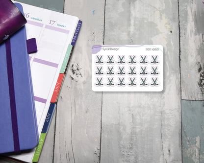 Hockey Stickers | Tiny Hockey stick stickers | Mini sheet | 18 stickers | .43 x .45" each | Hockey icon | White or Clear Matte