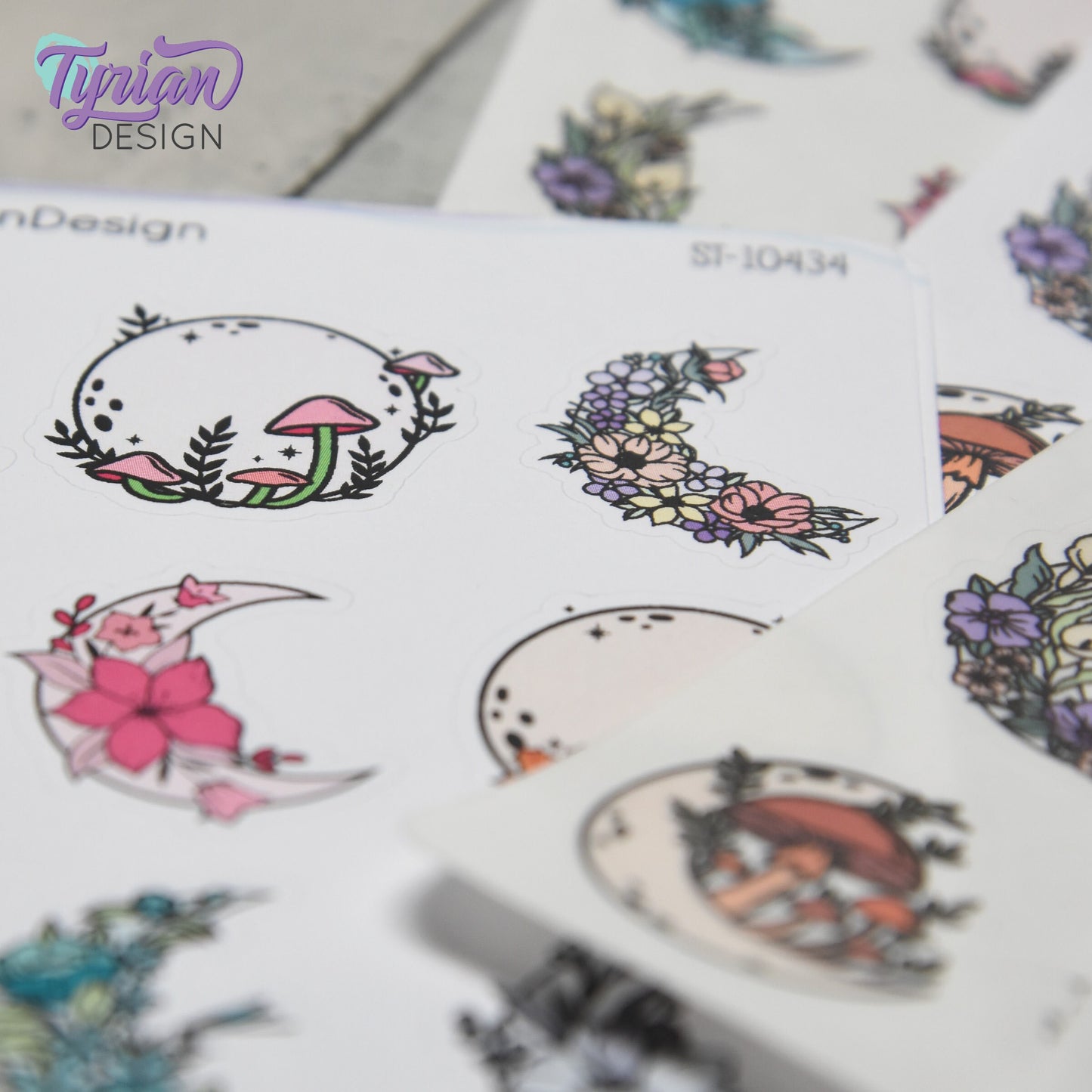 Moon Stickers | Variety Sheet of Moons | 9 Different Stickers per sheet | 1 x 1" Sticker size | | 3.5 x 4.5" Sheet | White or Clear Matte