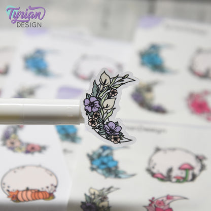 Moon Stickers | Variety Sheet of Moons | 9 Different Stickers per sheet | 1 x 1" Sticker size | | 3.5 x 4.5" Sheet | White or Clear Matte