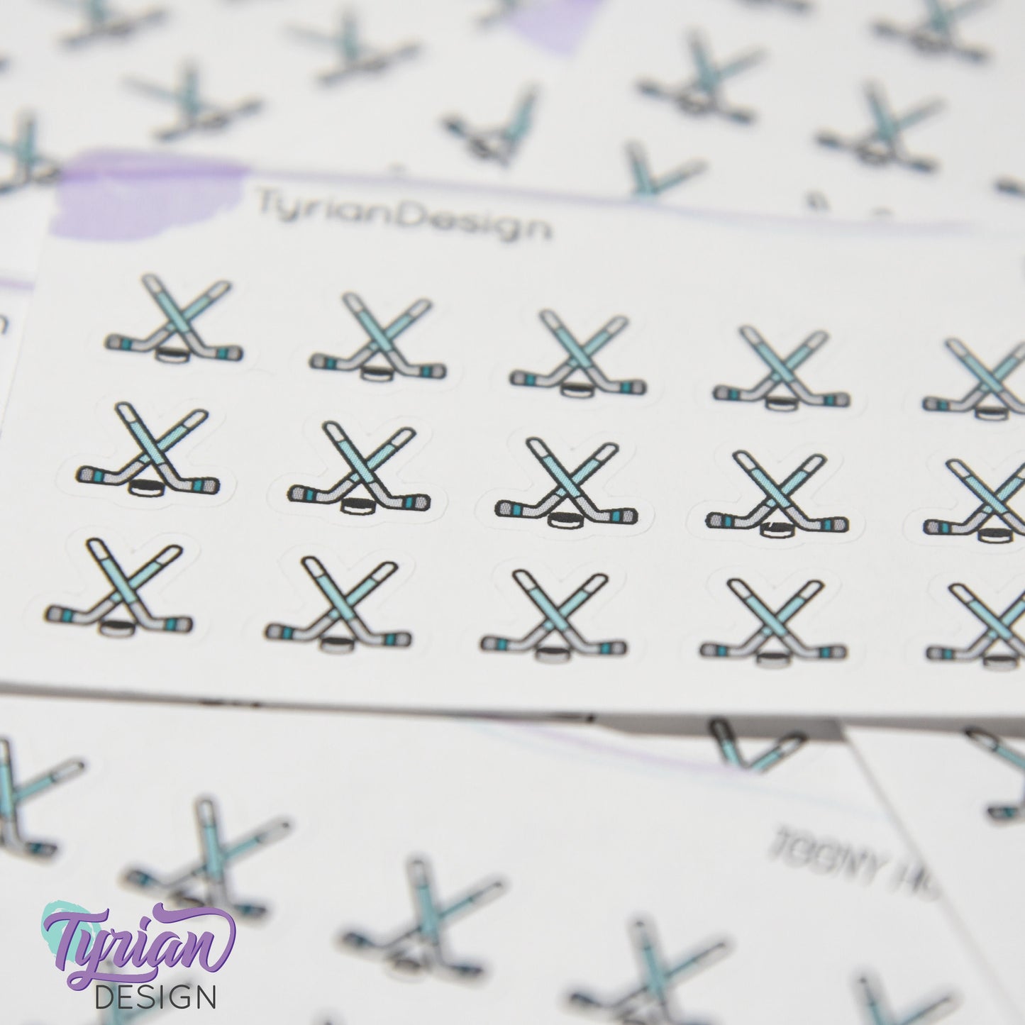Hockey Stickers | Tiny Hockey stick stickers | Mini sheet | 18 stickers | .43 x .45" each | Hockey icon | White or Clear Matte