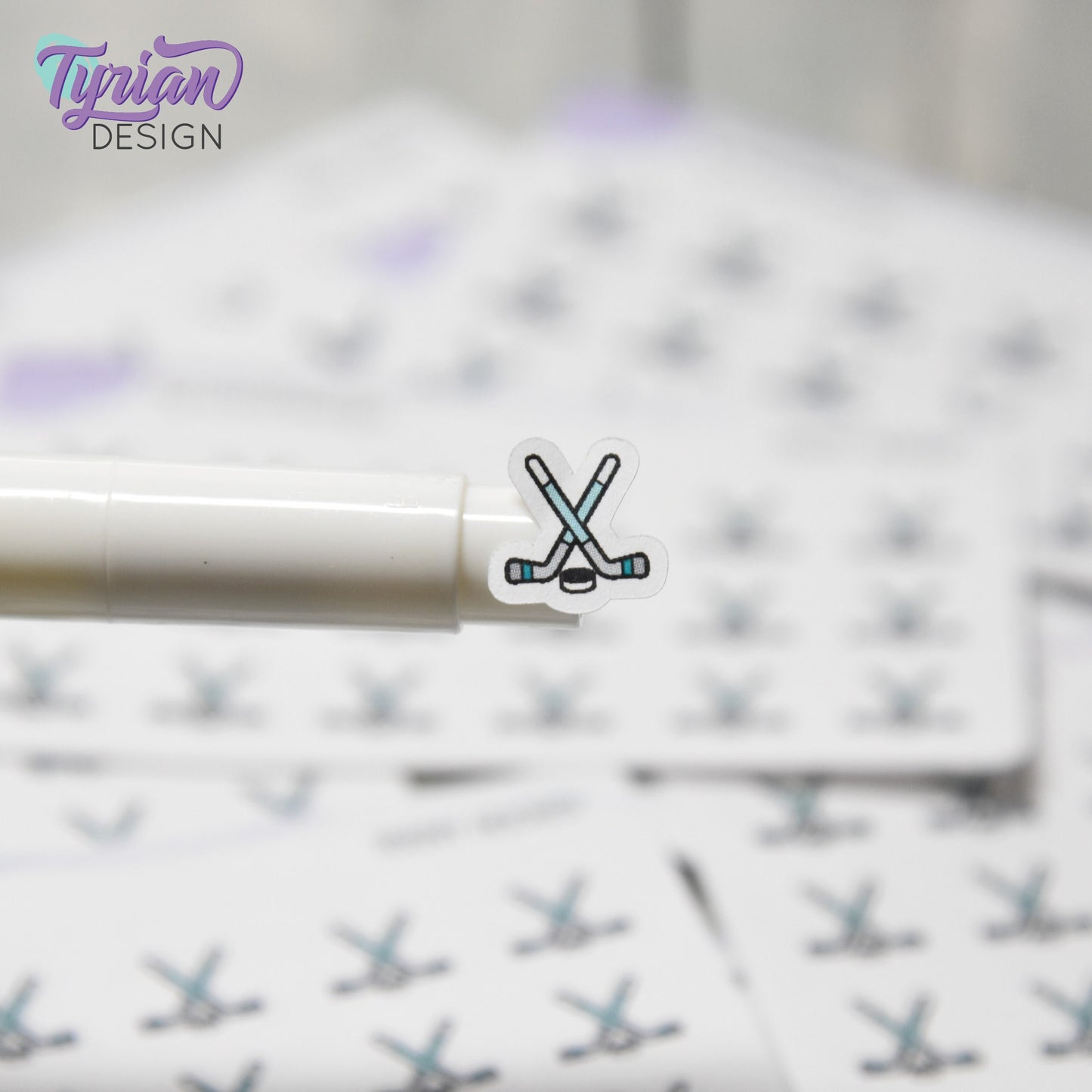 Hockey Stickers | Tiny Hockey stick stickers | Mini sheet | 18 stickers | .43 x .45" each | Hockey icon | White or Clear Matte