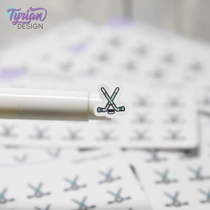 Hockey Stickers | Tiny Hockey stick stickers | Mini sheet | 18 stickers | .43 x .45" each | Hockey icon | White or Clear Matte