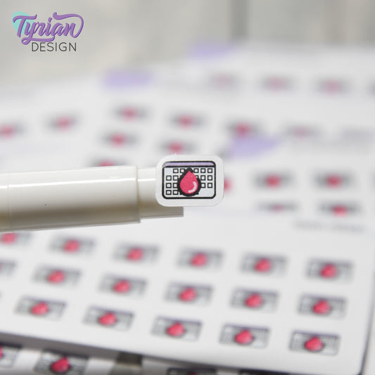 Period Stickers | Tiny Menstrual stickers | Mini sheet | 18 stickers | .47 x .37" each | Period Tracking icon | White or Clear Matte