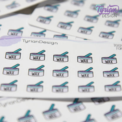 Wax Stickers | Tiny Bikini Wax stickers | Mini sheet | 18 stickers | .43 x .5" each | Waxing Apt. Tracking icon | White or Clear Matte