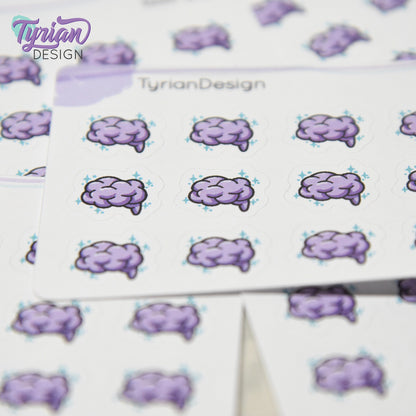 Brain Stickers | Tiny Brain stickers | Mini sheet | 15 stickers | .57 x .5" each | Brainstorm icon | White or Clear Matte