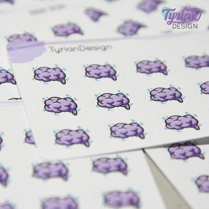 Brain Stickers | Tiny Brain stickers | Mini sheet | 15 stickers | .57 x .5" each | Brainstorm icon | White or Clear Matte