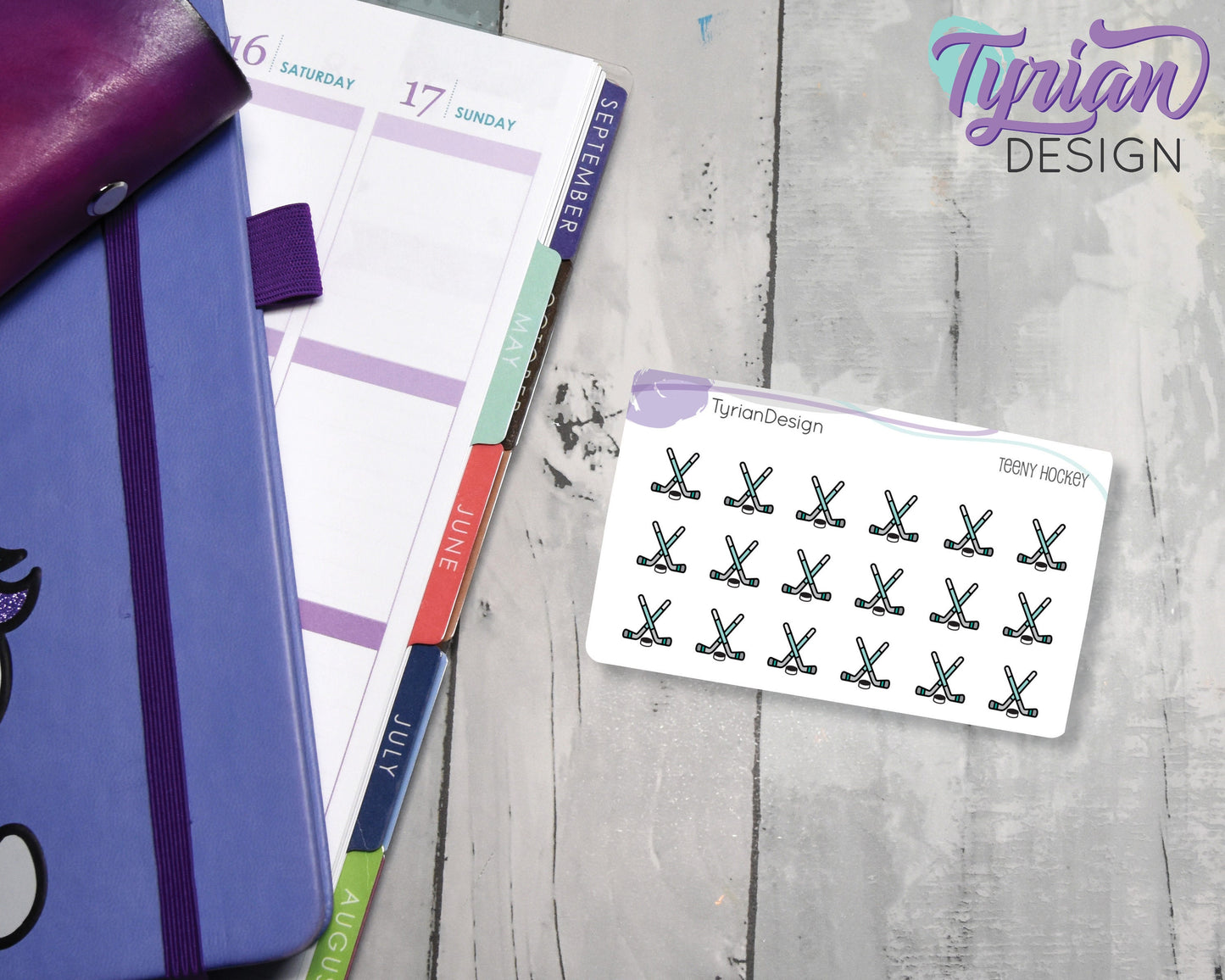 Hockey Stickers | Tiny Hockey stick stickers | Mini sheet | 18 stickers | .43 x .45" each | Hockey icon | White or Clear Matte