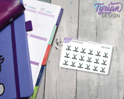 Hockey Stickers | Tiny Hockey stick stickers | Mini sheet | 18 stickers | .43 x .45" each | Hockey icon | White or Clear Matte