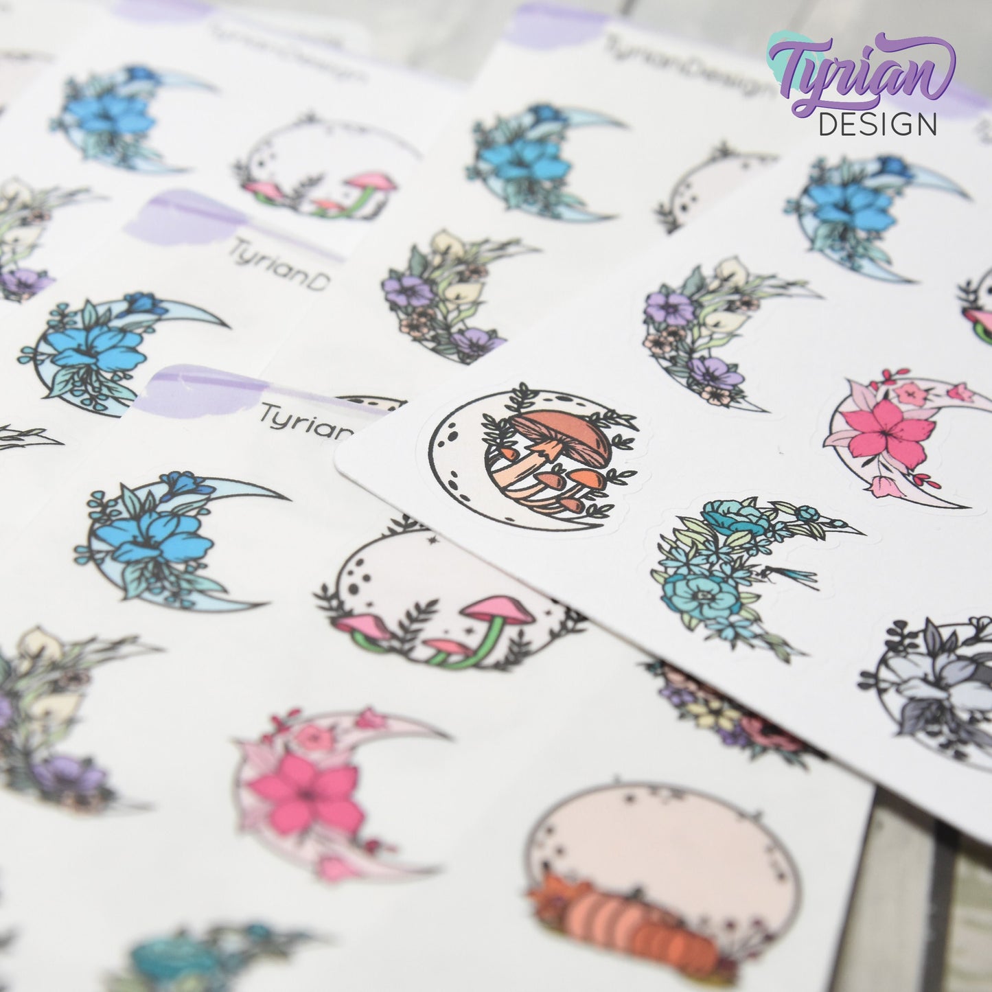 Moon Stickers | Variety Sheet of Moons | 9 Different Stickers per sheet | 1 x 1" Sticker size | | 3.5 x 4.5" Sheet | White or Clear Matte