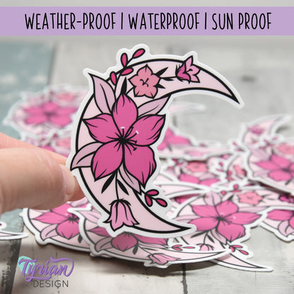 Pink Moon Vinyl Sticker | High quality weather proof vinyl | 3 x 3" | Monotone Moon | Pastel sticker | Shades of Pink