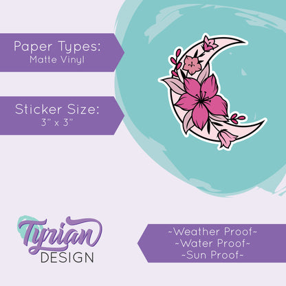 Pink Moon Vinyl Sticker | High quality weather proof vinyl | 3 x 3" | Monotone Moon | Pastel sticker | Shades of Pink