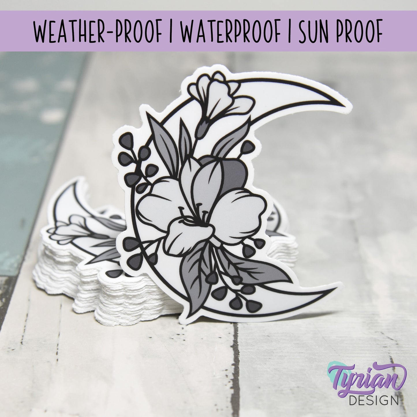 Gray Moon Vinyl Sticker | High quality weather proof vinyl | 3 x 3" | Monotone Moon | Pastel sticker | Shades of Grey