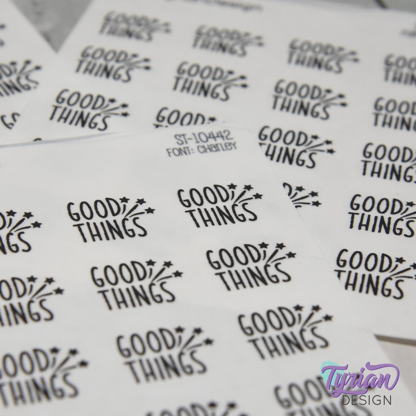 Good Things Sticker |  Word Sticker | 20 Stickers | .74" x .6" Each | 3.5 x 4.5" Sheet | Charley Font | White or Clear