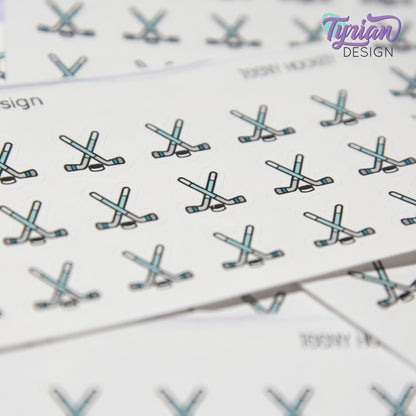 Hockey Stickers | Tiny Hockey stick stickers | Mini sheet | 18 stickers | .43 x .45" each | Hockey icon | White or Clear Matte