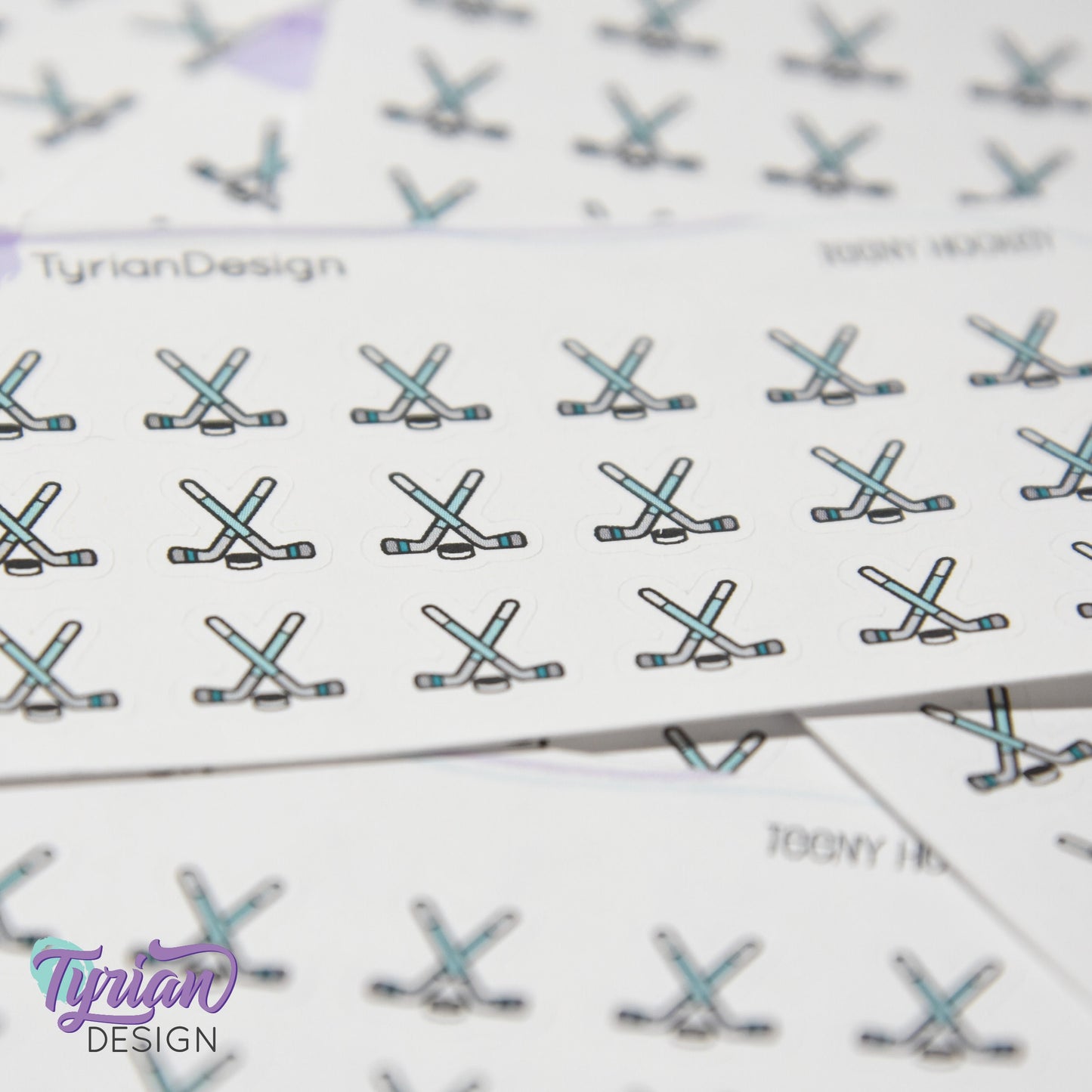 Hockey Stickers | Tiny Hockey stick stickers | Mini sheet | 18 stickers | .43 x .45" each | Hockey icon | White or Clear Matte