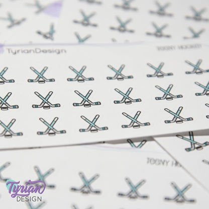 Hockey Stickers | Tiny Hockey stick stickers | Mini sheet | 18 stickers | .43 x .45" each | Hockey icon | White or Clear Matte