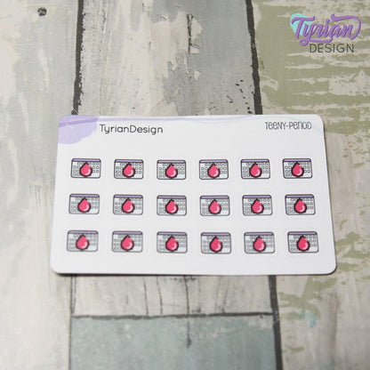Period Stickers | Tiny Menstrual stickers | Mini sheet | 18 stickers | .47 x .37" each | Period Tracking icon | White or Clear Matte