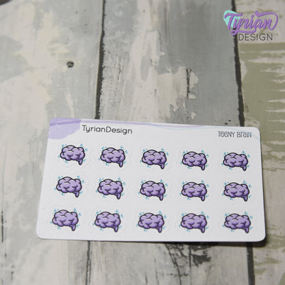 Brain Stickers | Tiny Brain stickers | Mini sheet | 15 stickers | .57 x .5" each | Brainstorm icon | White or Clear Matte