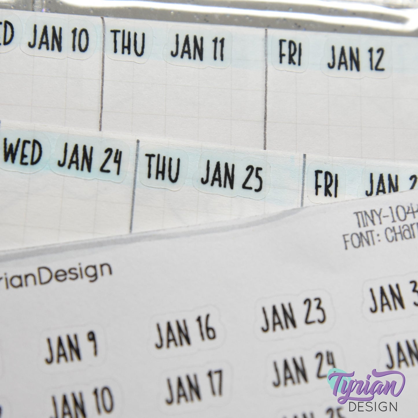 Tiny Monthly Days Stickers | 1-31 (varies by month) stickers |  .47" x .27" Each Approx. | White or Clear Matte | Font: Charley