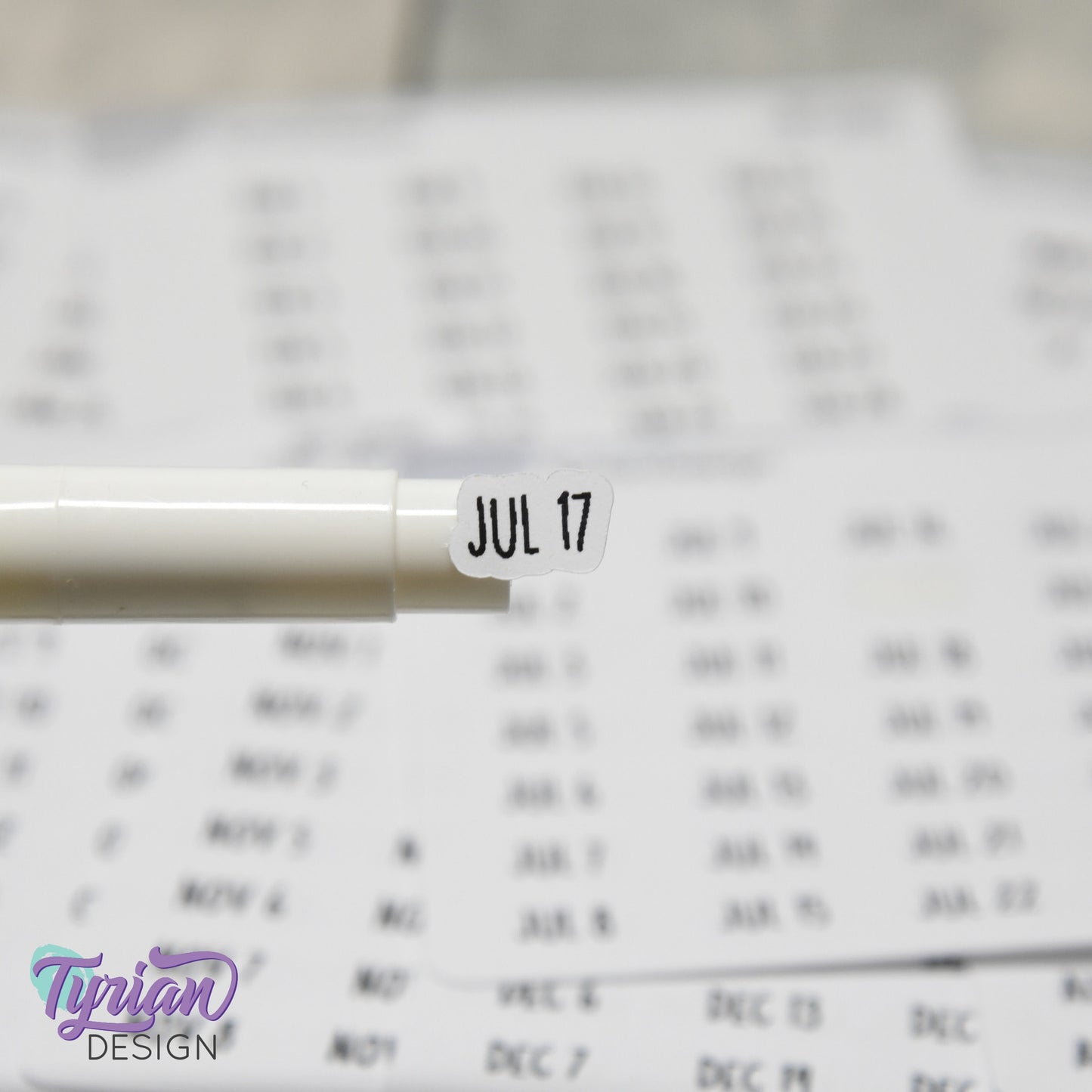 Tiny Monthly Days Stickers | 1-31 (varies by month) stickers |  .47" x .27" Each Approx. | White or Clear Matte | Font: Charley