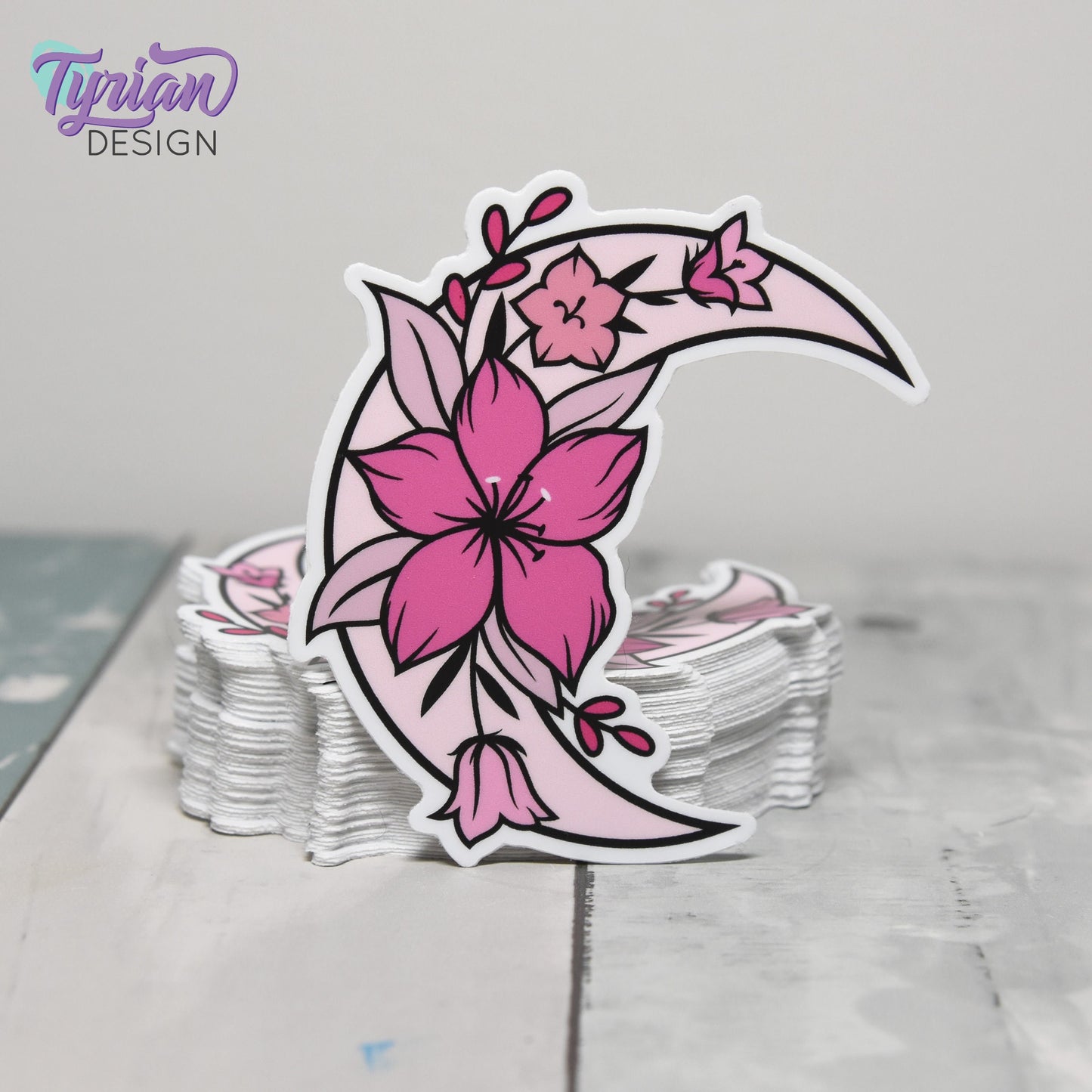 Pink Moon Vinyl Sticker | High quality weather proof vinyl | 3 x 3" | Monotone Moon | Pastel sticker | Shades of Pink