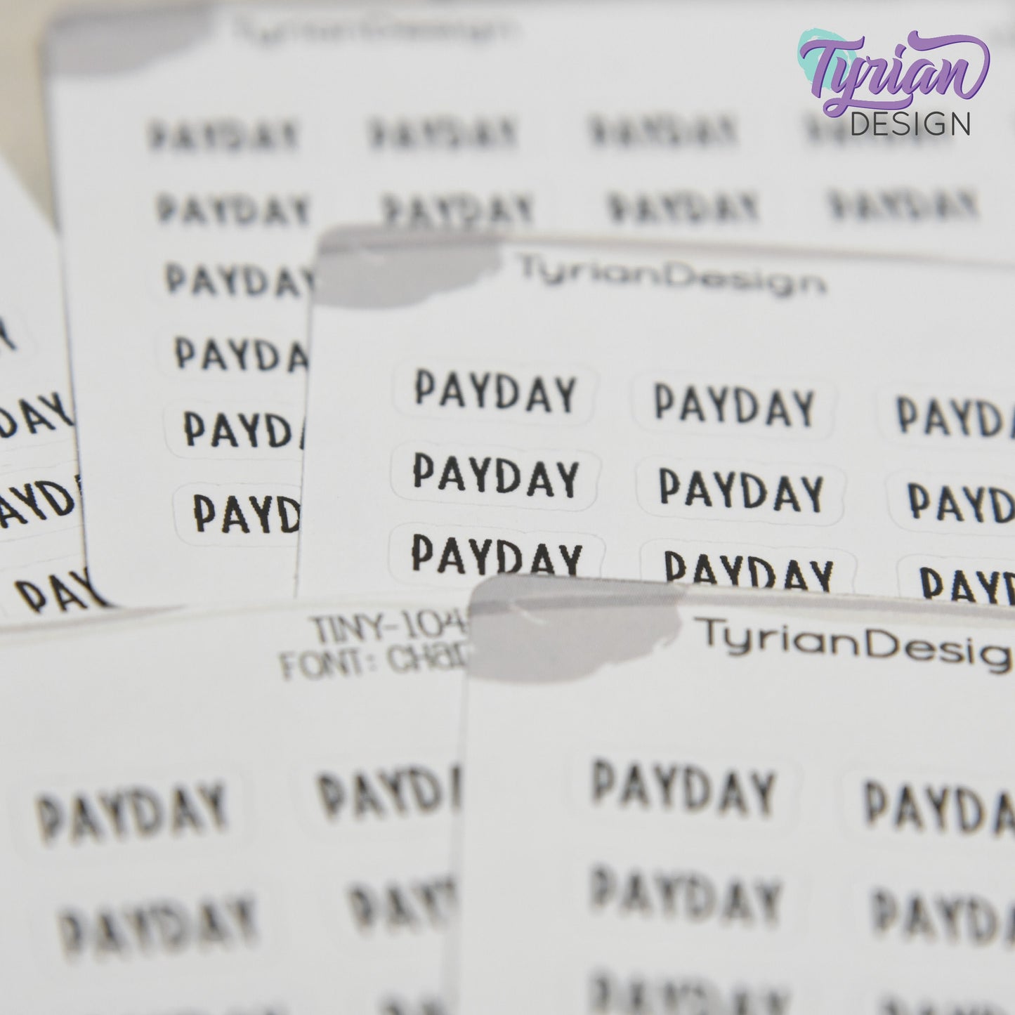 Tiny Payday Stickers | 30 Stickers | .51 x .28" each | Font: Charley
