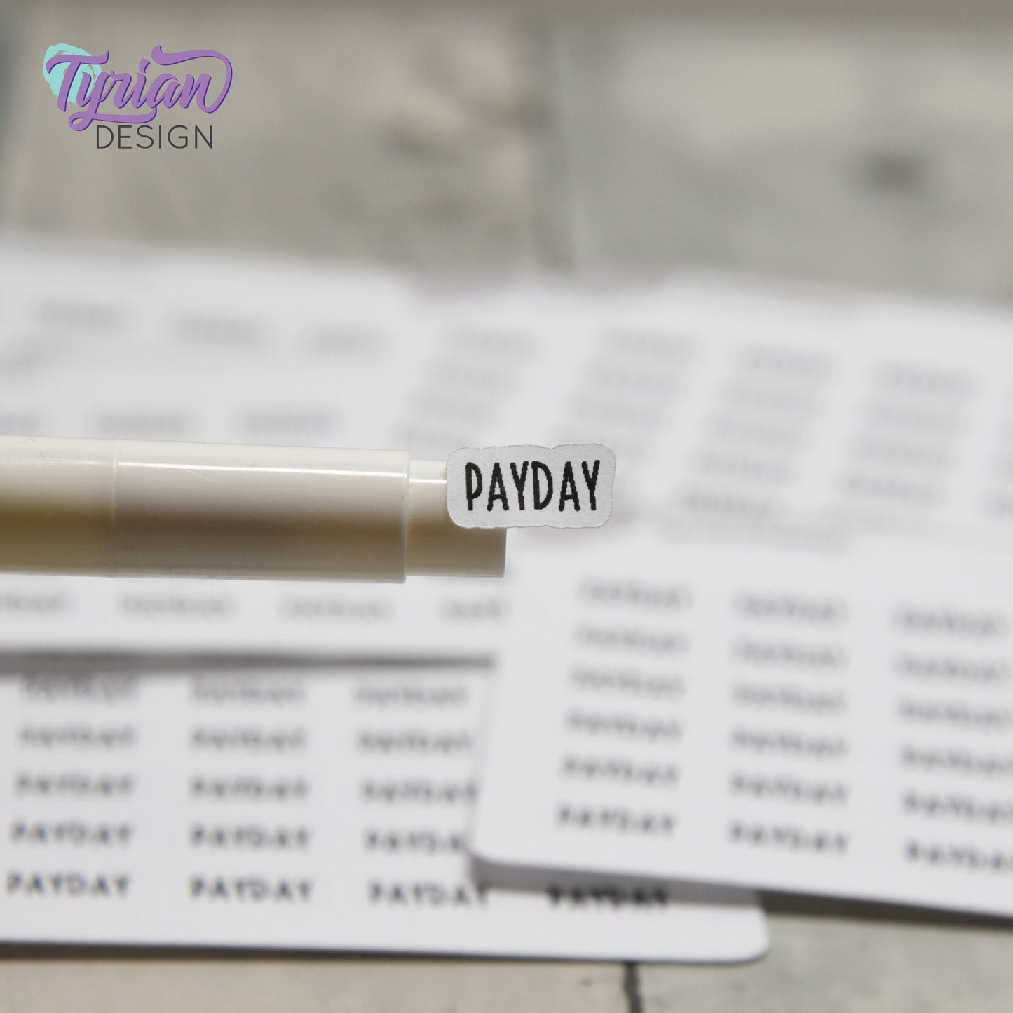 Tiny Payday Stickers | 30 Stickers | .51 x .28" each | Font: Charley